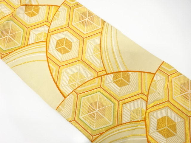 JAPANESE KIMONO / ANTIQUE FUKURO OBI / WOVEN PINE KIKKO & ABSTRACT SEIGAIHA